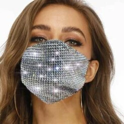 PERLE RARE 2 Pièces Masques En Maille De Cristal Scintillant Blanc Scintillant Strass Mascarade Masques Faciaux Couverture De Bouche Brillante Halloween Genie Bling Décoration Bijoux Pour Femmes Et Filles