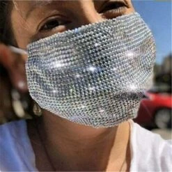 PERLE RARE 2 Pièces Masques En Maille De Cristal Scintillant Blanc Scintillant Strass Mascarade Masques Faciaux Couverture De Bouche Brillante Halloween Genie Bling Décoration Bijoux Pour Femmes Et Filles -Protection des voies respiratoires Soldes 45692203 5