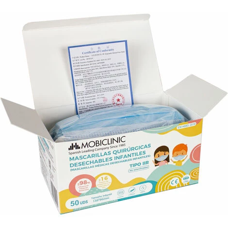 50 Masques Chirurgicaux IIR Pour Enfants (ou Adultes Taille XS) | 0,15€/ Pièce | Sans Graphène | Boîte De 50 Pièces | Mobiclinic 5 50 Masques Chirurgicaux IIR Pour Enfants (ou Adultes Taille XS) | 0,15€/ Pièce | Sans Graphène | Boîte De 50 Pièces | Mobiclinic – Image 3