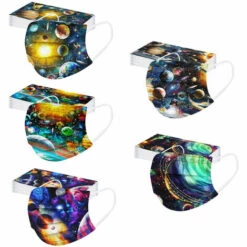 THSINDE 50 Pièces Masque Facial Adulte Jetable 3 Plis Avec Motif, Protection Bouche-nez, Masque Imprimé Aux Couleurs Vives Respirant