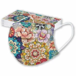 THSINDE Masque Facial Adulte Jetable 3 épaisseurs Avec Motif, Masque Imprimé Bright Colors Protection Respirante De La Bouche Et Du Nez, 50 Pièces -Protection des voies respiratoires Soldes 46231932 4