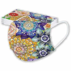 THSINDE Masque Facial Adulte Jetable 3 épaisseurs Avec Motif, Masque Imprimé Bright Colors Protection Respirante De La Bouche Et Du Nez, 50 Pièces -Protection des voies respiratoires Soldes 46231932 5