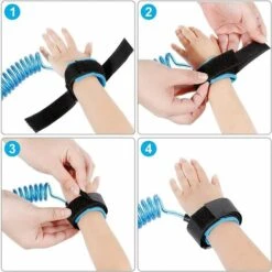 Laisse De Sécurité Pour Enfants,Triomphe Bébé Anti-Perdu Poignet, Ande De Poignet En Coton Respirant à Rotation à 360 °，pour Voyage Supermarché Exploration Helper 1.5M (Rouge/Bleu) Baudrier 2PCS -Protection des voies respiratoires Soldes 46607382 4