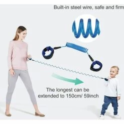 Laisse De Sécurité Pour Enfants,Triomphe Bébé Anti-Perdu Poignet, Ande De Poignet En Coton Respirant à Rotation à 360 °，pour Voyage Supermarché Exploration Helper 1.5M (Rouge/Bleu) Baudrier 2PCS -Protection des voies respiratoires Soldes 46607382 5
