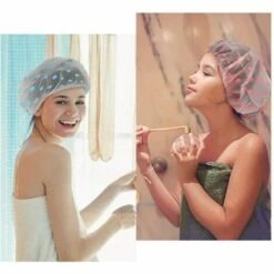 Bonnet De Douche 3 Pièces Triomphe, Imperméable Bonnet De Bain élastiques Chapeau Réutilisables, Grand Accessoire Cheveux Douche Pour Les Femmes Filles De Douche Spa Salonbleu + Vert + Rose -Protection des voies respiratoires Soldes 46607396 5