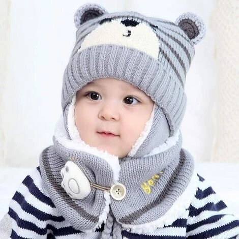 SUPERMARKET Enfants Chapeau Hiver Chaud Chapeau Tricoté Bonnet Chapeau Capuche Tricoté Chapeaux Hiver Chapeau Earflap (6-24 Mois),Gris,Superma 4 SUPERMARKET Enfants Chapeau Hiver Chaud Chapeau Tricoté Bonnet Chapeau Capuche Tricoté Chapeaux Hiver Chapeau Earflap (6-24 Mois),Gris,Superma – Image 2