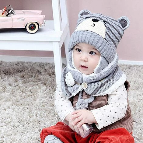 SUPERMARKET Enfants Chapeau Hiver Chaud Chapeau Tricoté Bonnet Chapeau Capuche Tricoté Chapeaux Hiver Chapeau Earflap (6-24 Mois),Gris,Superma 5 SUPERMARKET Enfants Chapeau Hiver Chaud Chapeau Tricoté Bonnet Chapeau Capuche Tricoté Chapeaux Hiver Chapeau Earflap (6-24 Mois),Gris,Superma – Image 3