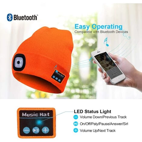 SUPERMARKET LED Bluetooth 5.0 Bonnet Chapeau, Haut-Parleur Stéréo Intégré Et Micro, Hiver Chaud Tricoté Eclairage Sans Fil Bluetooth Casque Musique Chapeau Pour La Course à Pied, Randonnée, Cadeau De Noël,Superma 5 SUPERMARKET LED Bluetooth 5.0 Bonnet Chapeau, Haut-Parleur Stéréo Intégré Et Micro, Hiver Chaud Tricoté Eclairage Sans Fil Bluetooth Casque Musique Chapeau Pour La Course à Pied, Randonnée, Cadeau De Noël,Superma – Image 3