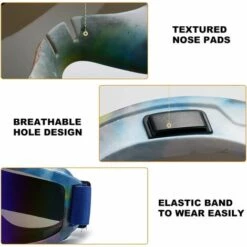 TINOR Masque De Ski, Lunettes De Ski, Lunettes De Snowboard, Matériau PC, Anti-Ultraviolet, Design Respirant, Durable, Pour Ski, Patinage, Escalade, Cyclisme, Les Hommes, Les Femmes (1 Pièce, Bleu) -Protection des voies respiratoires Soldes 47185795 3