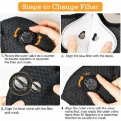 SUPERMARKET Masque Anti-poussière Réutilisable Avec 6 Filtres Pour La Course à Pied, Le Cyclisme, Les Activités De Plein Air（1 Masque Noir + 6 Filtres + 2 Valves Respiratoires） -Protection des voies respiratoires Soldes 47206824 5