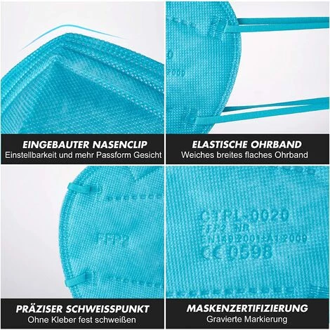 GUAZHUNIFR Masque Facial Protecteur à 5 Couches FFP2/KN95, Certifié CE, Bleu Guazhuni (20 Pièces/boîte) 5 GUAZHUNIFR Masque Facial Protecteur à 5 Couches FFP2/KN95, Certifié CE, Bleu Guazhuni (20 Pièces/boîte) – Image 3