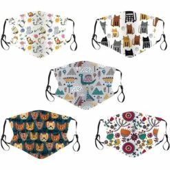 ALMI 5PCS Enfant Lavable Fille Garcon Tissu Reutilisable Coton Ajustable Original Mignon Dessins Animés. Imprimé Papillon Anti-Pollution Anti-Poussière Adolescents École Activités (A04)