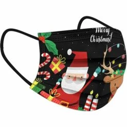 ALMI 50Pcs Masque_Adulte_Jetable Noel 3 Couches Non Tissé Anti-Poussière Anti-Pollution Respirant Confortable Face Scarfs Avec Crochets D'oreille Élastiques Joyeux Noël Masque Noir -Protection des voies respiratoires Soldes 47747939 5