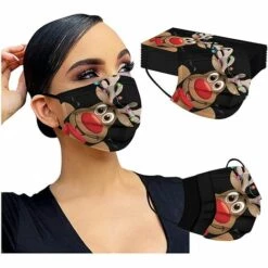 ALMI 50Pcs Masque_Adulte_Jetable Noel 3 Couches Non Tissé Anti-Poussière Anti-Pollution Respirant Confortable Face Scarfs Avec Crochets D'oreille Élastiques Joyeux Noël Masque Noir