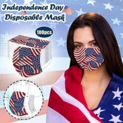 ALMI 50-100 Pcs Unisex Adulte Masque Facial Jetable Protection De La Bouche Et Du Nez Bandeaux Jour De L'indépendance Imprimé 3 Couches Jetable Écharpe De Cou PM2.5 Protection Respirant Femme Homme -Protection des voies respiratoires Soldes 47748812 2