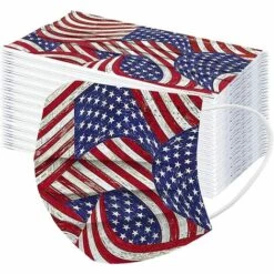 ALMI 50-100 Pcs Unisex Adulte Masque Facial Jetable Protection De La Bouche Et Du Nez Bandeaux Jour De L'indépendance Imprimé 3 Couches Jetable Écharpe De Cou PM2.5 Protection Respirant Femme Homme -Protection des voies respiratoires Soldes 47748812 3