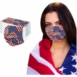 ALMI 50-100 Pcs Unisex Adulte Masque Facial Jetable Protection De La Bouche Et Du Nez Bandeaux Jour De L'indépendance Imprimé 3 Couches Jetable Écharpe De Cou PM2.5 Protection Respirant Femme Homme -Protection des voies respiratoires Soldes 47748812 4