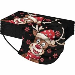 ALMI 50Pcs Masque_Adulte_Jetable Noel 3 Couches Non Tissé Anti-Poussière Anti-Pollution Respirant Confortable Face Scarfs Avec Crochets D'oreille Élastiques Joyeux Noël Masque Noir -Protection des voies respiratoires Soldes 47748813 2