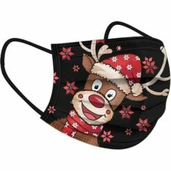 ALMI 50Pcs Masque_Adulte_Jetable Noel 3 Couches Non Tissé Anti-Poussière Anti-Pollution Respirant Confortable Face Scarfs Avec Crochets D'oreille Élastiques Joyeux Noël Masque Noir -Protection des voies respiratoires Soldes 47748813 5