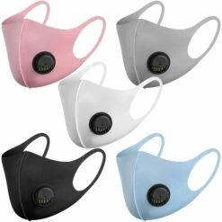 Masque Facial En Tissu Respirant, Avec Valve D'air Et Boucles D'oreilles, Réutilisable, Doux, Lavable, Durable Pour Un Usage Quotidien Public 5 Couleurs Fontainebleau 5Pcs