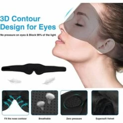 TINOR Masque De Sommeil Bluetooth Casque De Sommeil Sans Fil 3D Couteurs Bluetooth Casque Anti Bruit Pour Dormir Masque De Nuit Hand Make Respirant Ultra-Douce Cache Yeux Ergonomique -Protection des voies respiratoires Soldes 48730740 5