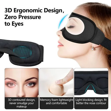 TINOR Masque De Nuit Masque De Sommeil Bandeau Yeux Nuit Cahce Yeux Pour Dormir En Mousse à Mémoire Coupe Profilée 3D Pour Homme Femme, Noir 4 TINOR Masque De Nuit Masque De Sommeil Bandeau Yeux Nuit Cahce Yeux Pour Dormir En Mousse à Mémoire Coupe Profilée 3D Pour Homme Femme, Noir – Image 2