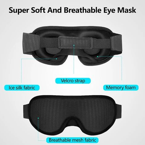 TINOR Masque De Nuit Masque De Sommeil Bandeau Yeux Nuit Cahce Yeux Pour Dormir En Mousse à Mémoire Coupe Profilée 3D Pour Homme Femme, Noir 5 TINOR Masque De Nuit Masque De Sommeil Bandeau Yeux Nuit Cahce Yeux Pour Dormir En Mousse à Mémoire Coupe Profilée 3D Pour Homme Femme, Noir – Image 3