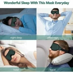 TINOR Masque De Nuit Masque De Sommeil Bandeau Yeux Nuit Cahce Yeux Pour Dormir En Mousse à Mémoire Coupe Profilée 3D Pour Homme Femme, Vert -Protection des voies respiratoires Soldes 48731904 5