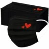 GDRHVFD 50 Pièces Adulte Masque Jetable Noir (3 Couches), Masque Imprimé Respirable Papillon Dessin Animé Chat Chien, Le Masque De Bon Confort Masque Halloween Écharpe Bandana (Coeur Rouge)