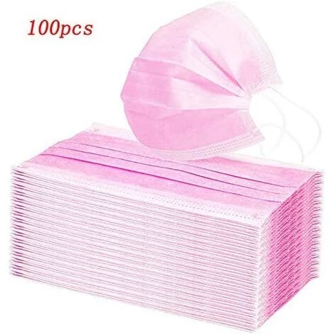 GDRHVFD 100 Pcs Masques Adultes Jetables (Rose) 4 GDRHVFD 100 Pcs Masques Adultes Jetables (Rose) – Image 2