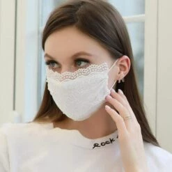 MODOU Masque Facial En Dentelle Anti-poussière Réutilisable Avec Perles Réglables Pour Femme Et Fille -Protection des voies respiratoires Soldes 50904616 2