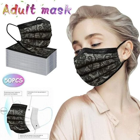 Masque Adulte Jetable 3 Couches Respirant Imprimé Protection Faciale, Doux Et Confortable Écharpe Bandana Couverture, Earloop Bouche Masque De Visage Pour Homme Femme (Dentelle Noire),Starlight,50Pcs 4 Masque Adulte Jetable 3 Couches Respirant Imprimé Protection Faciale, Doux Et Confortable Écharpe Bandana Couverture, Earloop Bouche Masque De Visage Pour Homme Femme (Dentelle Noire),Starlight,50Pcs – Image 2