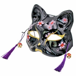ZHUOXUAN Nouveau Japonais Masque De Renard Livre Peint À La Main Chat Livre De Natsume Amis De Renard Pulp Demi-Masque Halloween Cosplay Animal Partie Masque 1pcs Noir