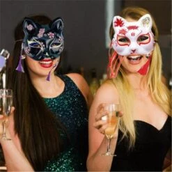 ZHUOXUAN Nouveau Japonais Masque De Renard Livre Peint À La Main Chat Livre De Natsume Amis De Renard Pulp Demi-Masque Halloween Cosplay Animal Partie Masque 1pcs Noir -Protection des voies respiratoires Soldes 51449296 3