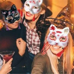 ZHUOXUAN Nouveau Japonais Masque De Renard Livre Peint À La Main Chat Livre De Natsume Amis De Renard Pulp Demi-Masque Halloween Cosplay Animal Partie Masque 1pcs Noir -Protection des voies respiratoires Soldes 51449296 4