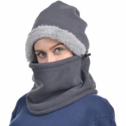 ZHUOXUAN Bonnet De Couverture De Masque De Ski Thermique à Capuche En Polaire D'hiver Avec Couvre-visage Détachable -Protection des voies respiratoires Soldes 51450965 4