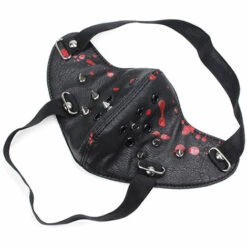 ZHUOXUAN Masque Gothique Masque En Cuir Rivet Demi Masque Halloween Costume Cosplay,Rouge Noir