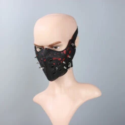 ZHUOXUAN Masque Gothique Masque En Cuir Rivet Demi Masque Halloween Costume Cosplay,Rouge Noir -Protection des voies respiratoires Soldes 51462948 3