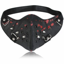 ZHUOXUAN Masque Gothique Masque En Cuir Rivet Demi Masque Halloween Costume Cosplay,Rouge Noir -Protection des voies respiratoires Soldes 51462948 4