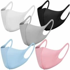 LITZEE Lot De 5 Masques Réutilisables En Tissu Avec Boucles D'oreille, Respirants, Doux, Lavables, Durables Pour Un Usage Public Quotidien