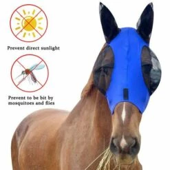 THSINDE Masque De Poney Masque Anti-Mouches à Cheval Avec Yeux Et Oreilles En Maille Tissu Respirant Masque Anti-Mouches à Cheval Lisse Et Élastique (blue)
