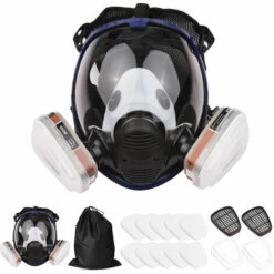 SUPERSELLER Respirateur Intégral Réutilisable Couverture Intégrale 16 En 1 Couverture De Gaz Respirateur à Vapeur Organique Large Champ De Vision Pour La Peinture, Le Polissage, Le Soudage Et Autres Protections De Travail - Bleu - Bleu