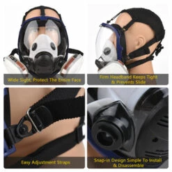 SUPERSELLER Respirateur Intégral Réutilisable Couverture Intégrale 16 En 1 Couverture De Gaz Respirateur à Vapeur Organique Large Champ De Vision Pour La Peinture, Le Polissage, Le Soudage Et Autres Protections De Travail - Bleu - Bleu -Protection des voies respiratoires Soldes 53506539 4