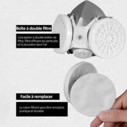 ASUPERMALL Masque Anti-Poussière à Double Filtre, Masque à Filtre à Particules, Bonne Ventilation, Masque Ajusté Non Toxique Et Inoffensif, Avec Deux Filtres En Coton, Gris Blanc -Protection des voies respiratoires Soldes 53854355 4