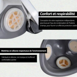 ASUPERMALL Masque Anti-Poussière à Double Filtre, Masque à Filtre à Particules, Bonne Ventilation, Masque Ajusté Non Toxique Et Inoffensif, Avec Deux Filtres En Coton, Gris Blanc -Protection des voies respiratoires Soldes 53854355 5