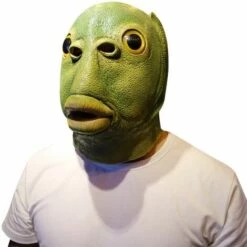 Poisson Poisson Vert Avec Masque Yeux En Verre - Parfait Pour Carnaval, Carnaval Et Halloween - Costume Adulte - Latex, Unisexee Taille Unique，Fontainebleau -Protection des voies respiratoires Soldes 54044634 5
