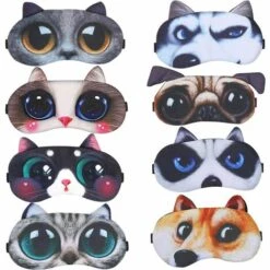 KARTOKNER Lot De 8 Masque De Sommeil, Masque Animal Sommeil Pour Les Yeux Doux Et Moelleux Pour Dormir Eyepatch De Repos Masque De Nuit, Masque De Sommeil Pour Filles,Femme(Chat&Chien Mignon 8 PCS)