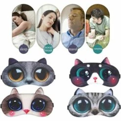 KARTOKNER Lot De 8 Masque De Sommeil, Masque Animal Sommeil Pour Les Yeux Doux Et Moelleux Pour Dormir Eyepatch De Repos Masque De Nuit, Masque De Sommeil Pour Filles,Femme(Chat&Chien Mignon 8 PCS) -Protection des voies respiratoires Soldes 54072486 3