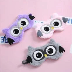 Kartokner Animaux Masque De Sommeil Femme Enfant Fille Peluche Soie 3D Moelleux Masque De Nuit Occultant Mignon Masque Pour Les Yeux Pour Dormir Voyage Sieste (Chouette-violet) -Protection des voies respiratoires Soldes 54072713 3