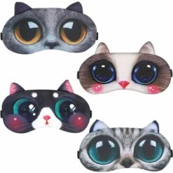 KARTOKNER Lot De 4 Masque De Sommeil, Masque Animal Sommeil Masque Pour Les Yeux Doux Et Moelleux Pour Dormir Eyepatch De Repos Masque De Nuit, Masque De Sommeil Pour Filles,Femme(Chat Mignon 4 PCS)